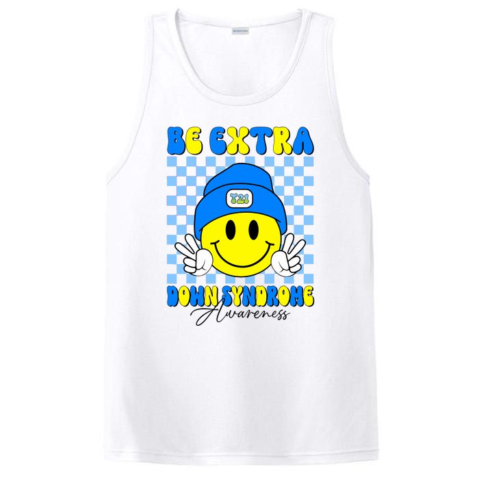 Be Extra Down Syndrome Awareness Yellow And Blue Smile Face PosiCharge Competitor Tank