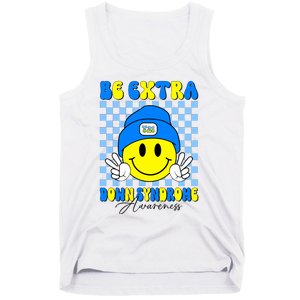 Be Extra Down Syndrome Awareness Yellow And Blue Smile Face Tank Top