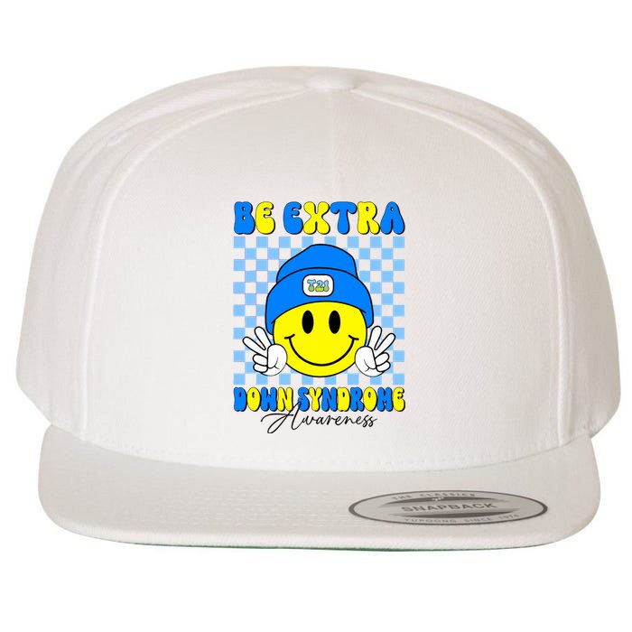 Be Extra Down Syndrome Awareness Yellow And Blue Smile Face Wool Snapback Cap