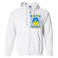 Be Extra Down Syndrome Awareness Yellow And Blue Smile Face Full Zip Hoodie