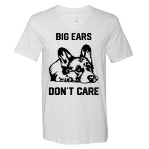 big ears don't care Corgi V-Neck T-Shirt