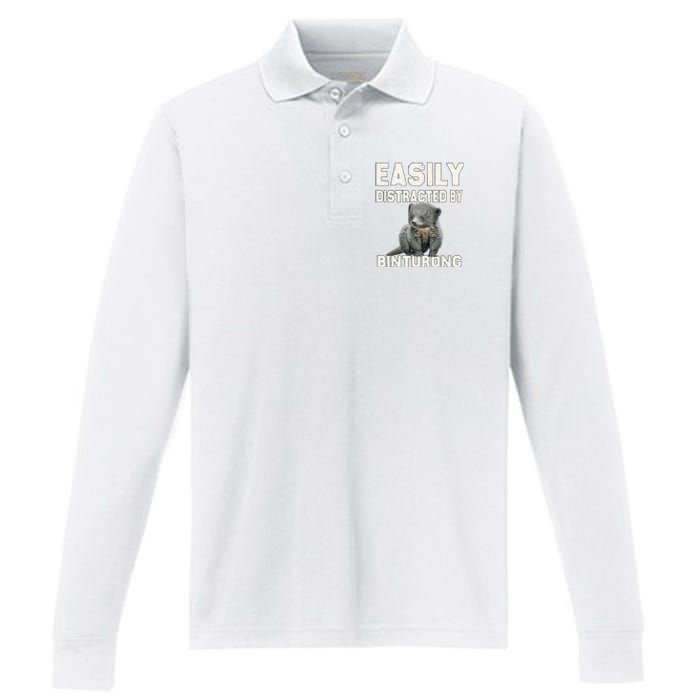 Binturong Easily Distracted By Binturong Performance Long Sleeve Polo