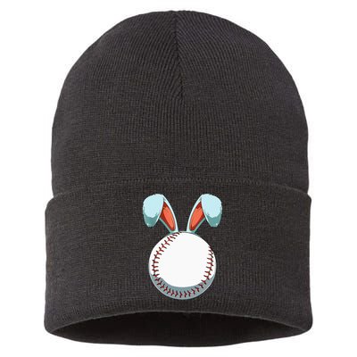 Baseball Easter Day Funny Bunny Ears Rabbit Baseball Fans Sustainable Knit Beanie