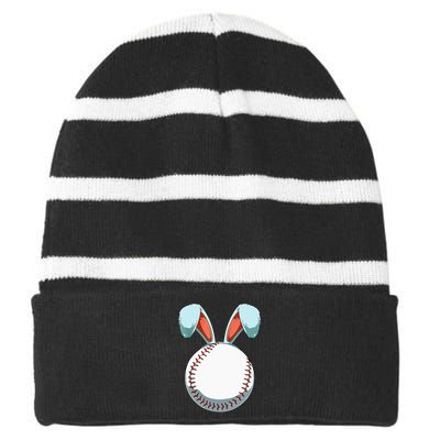 Baseball Easter Day Funny Bunny Ears Rabbit Baseball Fans Striped Beanie with Solid Band