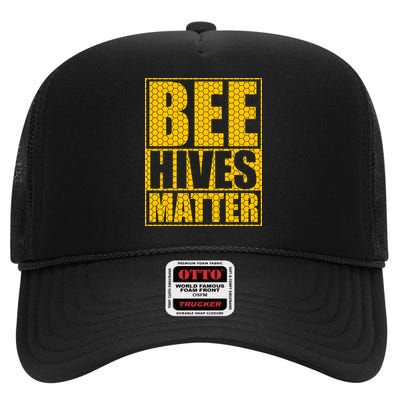 Bee Hives Matter High Crown Mesh Back Trucker Hat