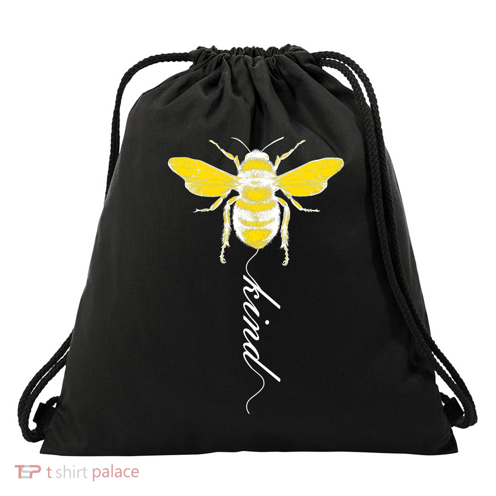 Bee Kind Bumblebee Script Drawstring Bag