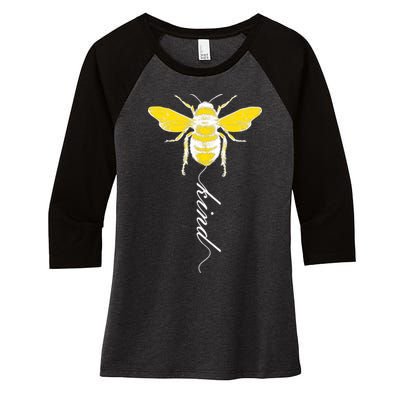 Bee Kind Bumblebee Script Women's Tri-Blend 3/4-Sleeve Raglan Shirt