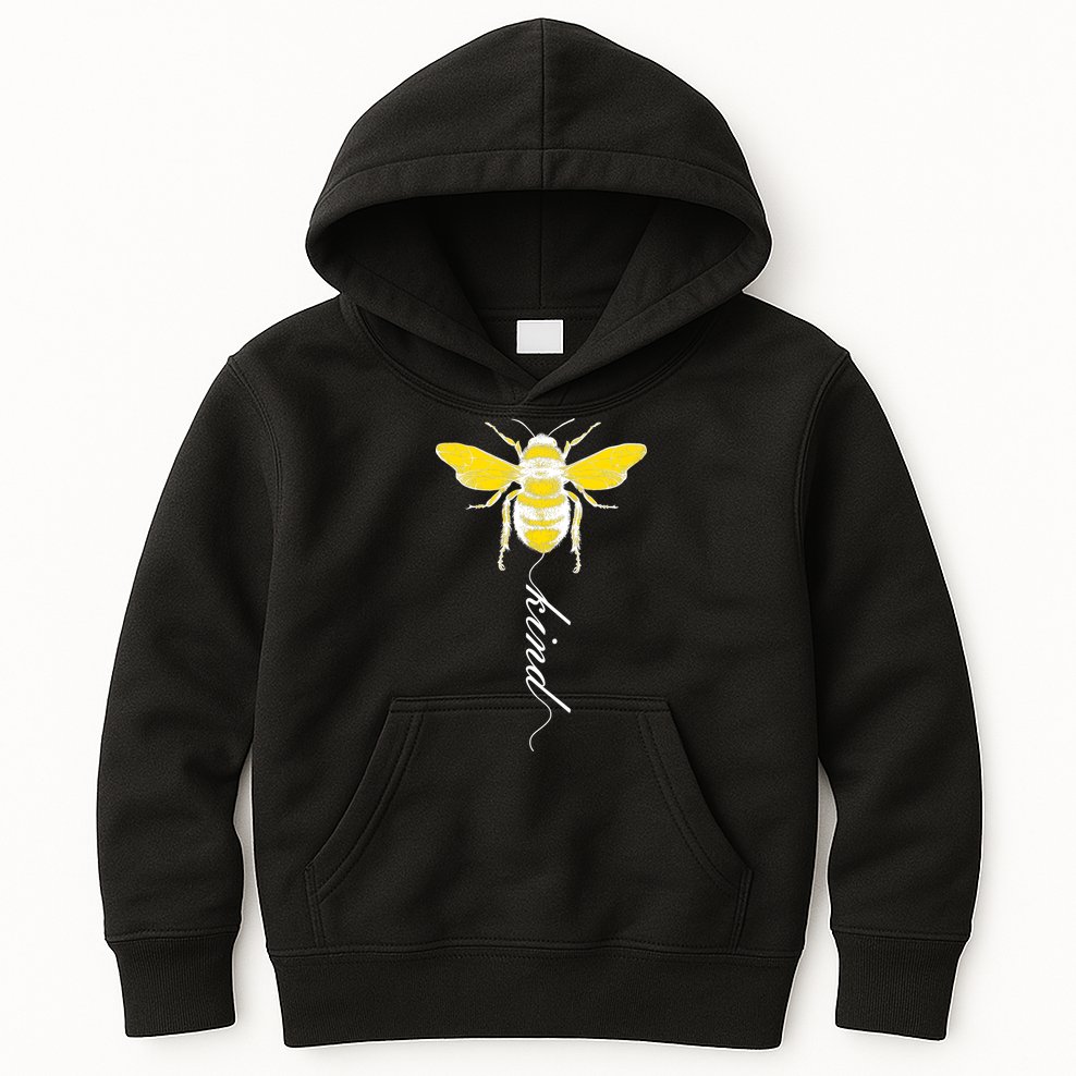 Bee Kind Bumblebee Script Kids Hoodie