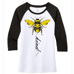 Bee Kind Bumblebee Script Women's Tri-Blend 3/4-Sleeve Raglan Shirt