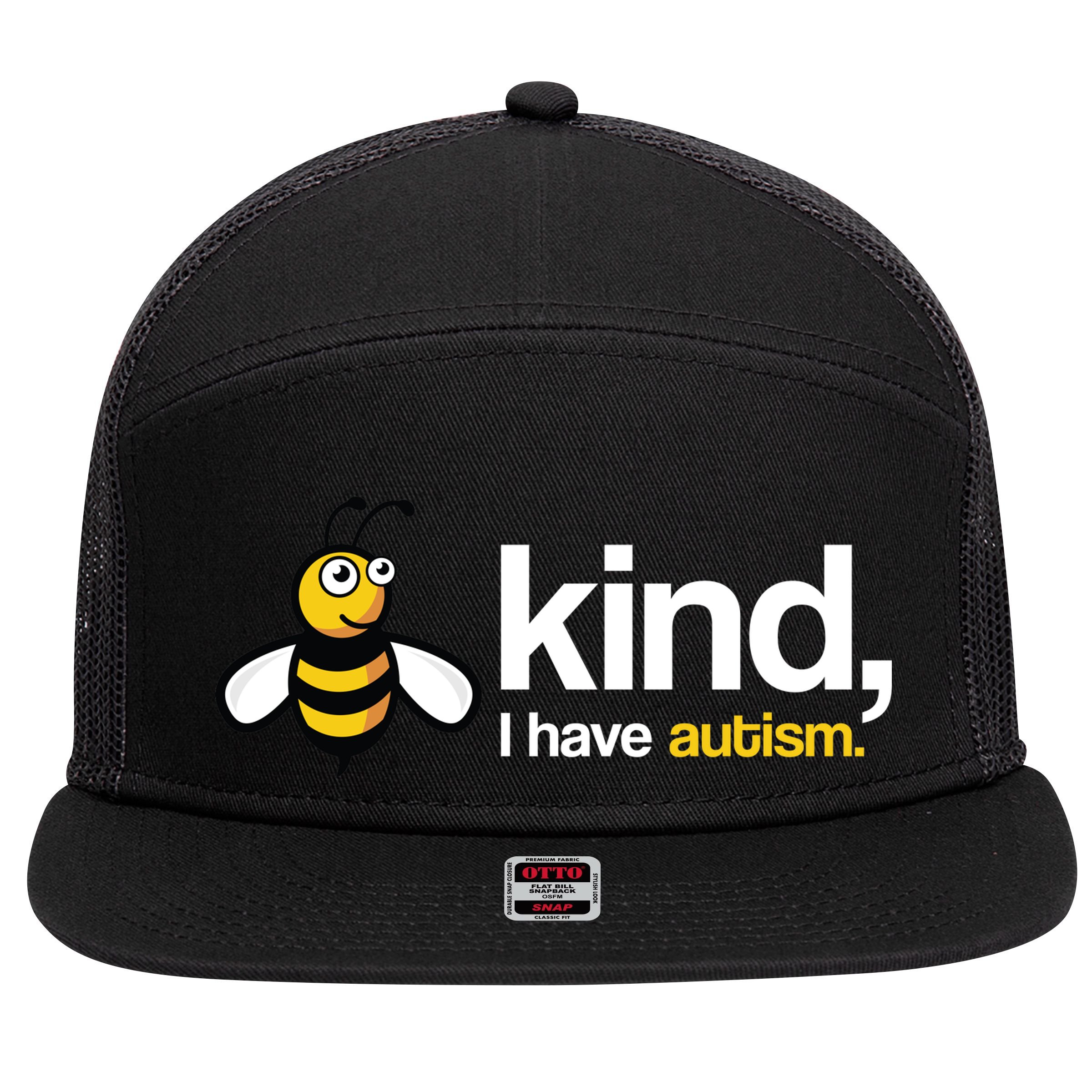 Bee Kind I Have Autism 7 Panel Mesh Trucker Snapback Hat
