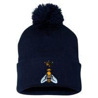 Bee King Crown Pom Pom 12in Knit Beanie