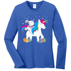 Bunny Easter Eggs Basket Riding Unicorn Happy Easter Day Gift Ladies Long Sleeve Shirt