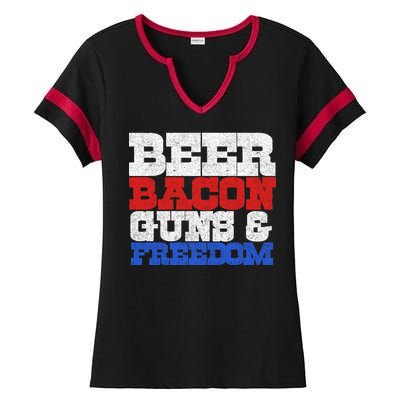 Beer Bacon Guns And Freedom Ladies Halftime Notch Neck Tee