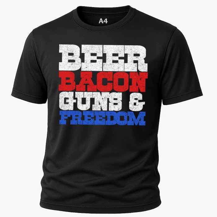 Beer Bacon Guns And Freedom Cooling Performance Crew T-Shirt