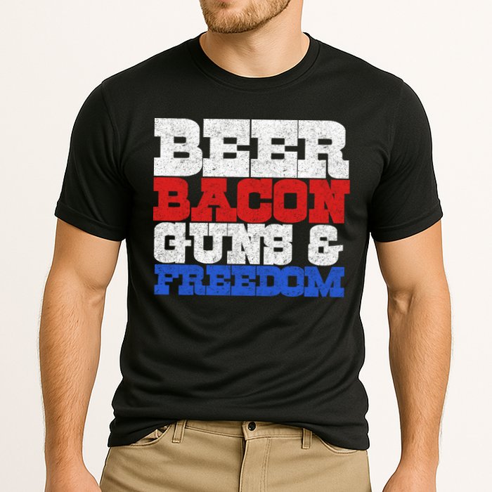 Beer Bacon Guns And Freedom Cooling Performance Crew T-Shirt