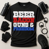 Beer Bacon Guns And Freedom Cooling Performance Crew T-Shirt