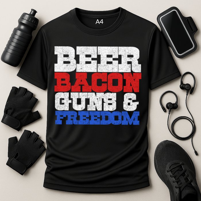 Beer Bacon Guns And Freedom Cooling Performance Crew T-Shirt