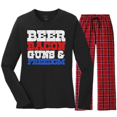 Beer Bacon Guns And Freedom Women's Long Sleeve Flannel Pajama Set 