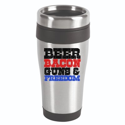 Beer Bacon Guns And Freedom 16oz Travel Tumbler