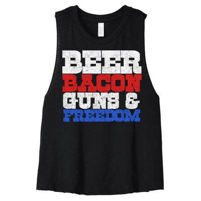 Beer Bacon Guns And Freedom Women's Racerback Cropped Tank