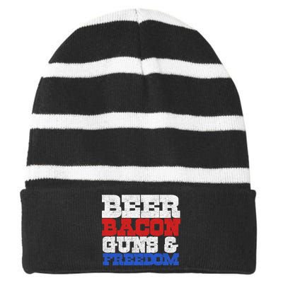 Beer Bacon Guns And Freedom Striped Beanie with Solid Band