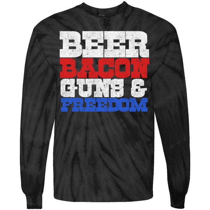 Beer Bacon Guns And Freedom Tie-Dye Long Sleeve Shirt