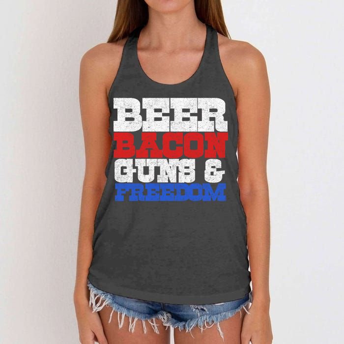 Beer Bacon Guns And Freedom Women's Knotted Racerback Tank