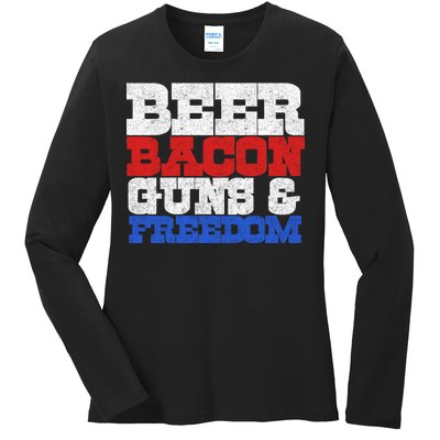 Beer Bacon Guns And Freedom Ladies Long Sleeve Shirt