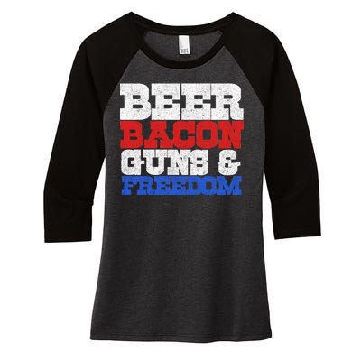 Beer Bacon Guns And Freedom Women's Tri-Blend 3/4-Sleeve Raglan Shirt