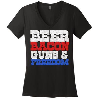 Beer Bacon Guns And Freedom Women's V-Neck T-Shirt