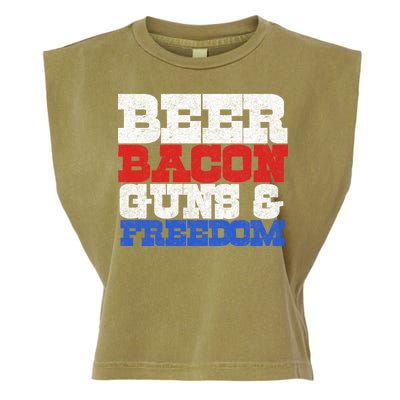 Beer Bacon Guns And Freedom Garment-Dyed Women's Muscle Tee