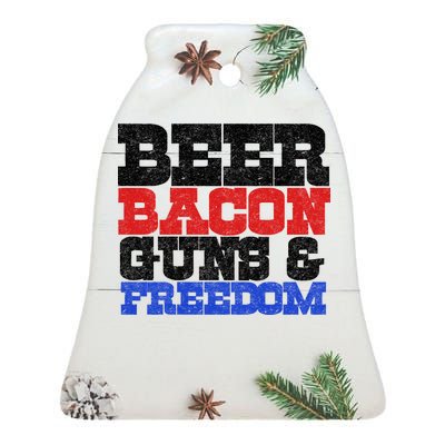 Beer Bacon Guns And Freedom Ceramic Bell Ornament