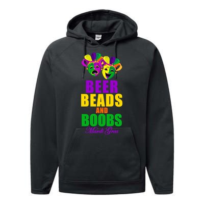 Beer Beads and Boobs Mardi Gras New Orleans Performance Fleece Hoodie