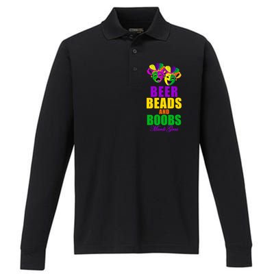 Beer Beads and Boobs Mardi Gras New Orleans Performance Long Sleeve Polo