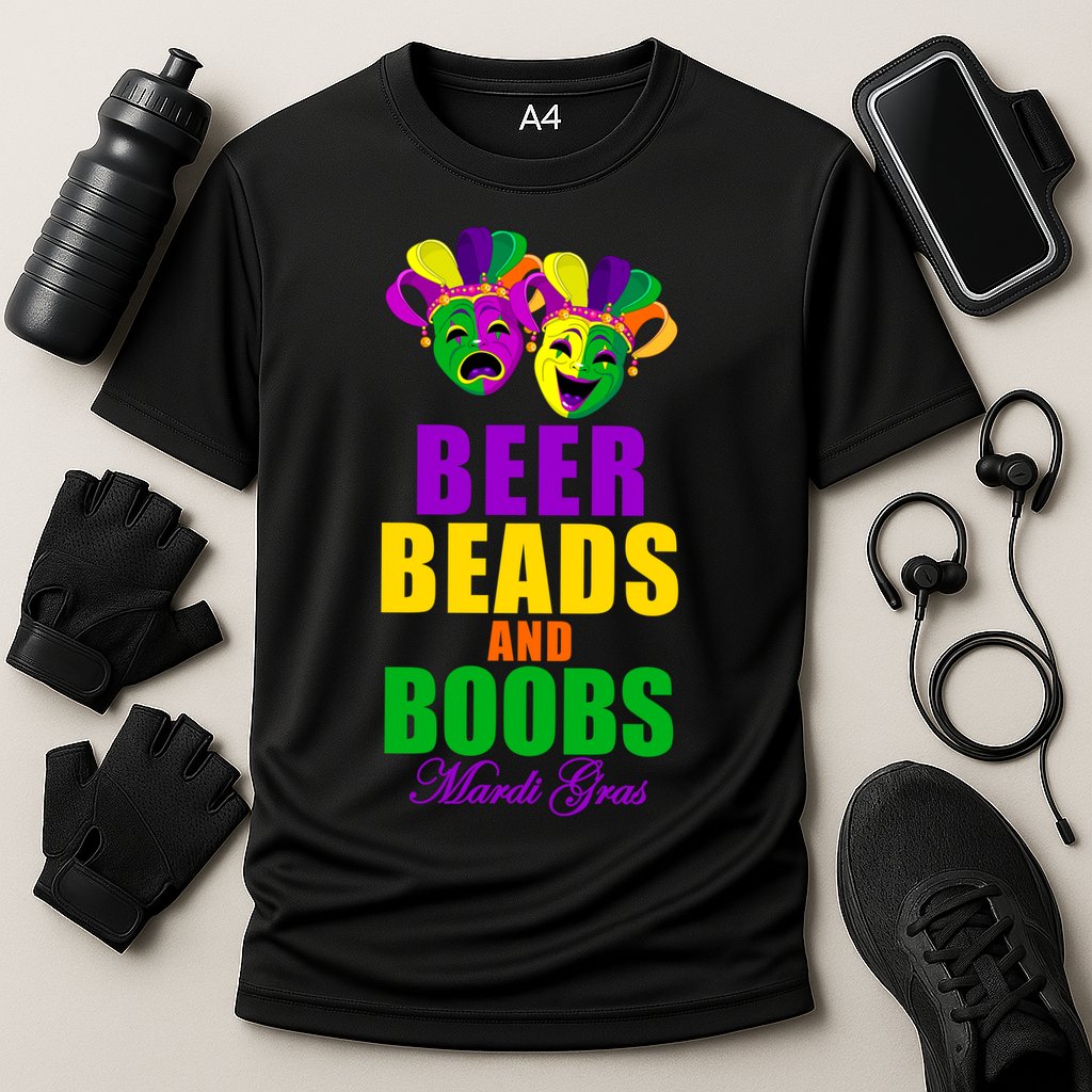 Beer Beads and Boobs Mardi Gras New Orleans Cooling Performance Crew T-Shirt