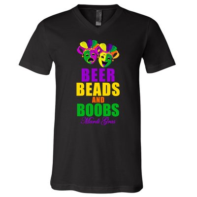 Beer Beads and Boobs Mardi Gras New Orleans V-Neck T-Shirt