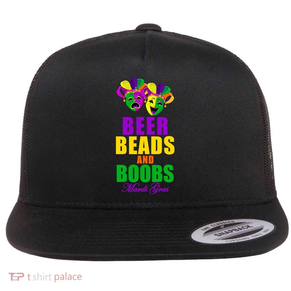 Beer Beads and Boobs Mardi Gras New Orleans Flat Bill Trucker Hat