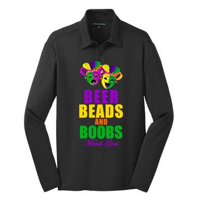 Beer Beads and Boobs Mardi Gras New Orleans Silk Touch Performance Long Sleeve Polo