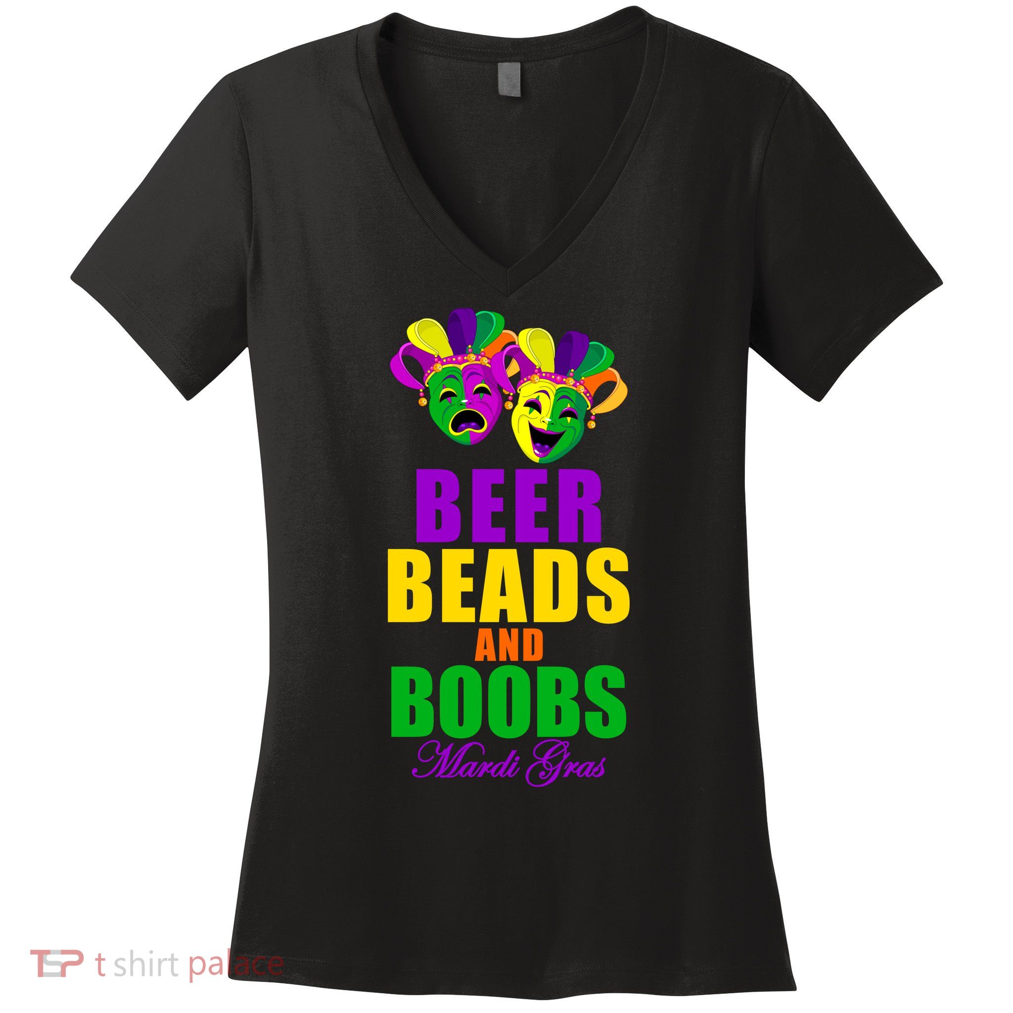 Beer Beads and Boobs Mardi Gras New Orleans Women's V-Neck T-Shirt