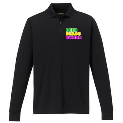 Beer Beads Boobs Performance Long Sleeve Polo