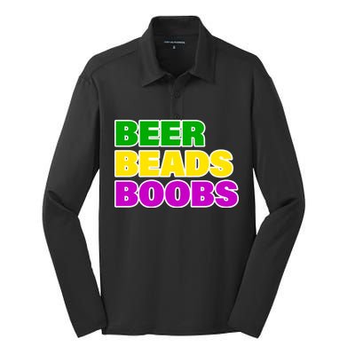 Beer Beads Boobs Silk Touch Performance Long Sleeve Polo