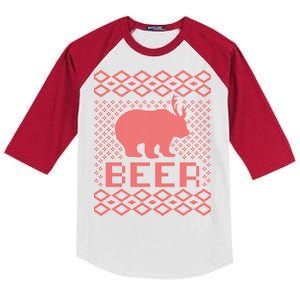 Beer Deer Hunting Ugly Christmas Kids Colorblock Raglan Jersey