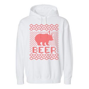 Beer Deer Hunting Ugly Christmas Garment-Dyed Fleece Hoodie