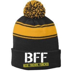 Beer Friends Forever BFF Stripe Pom Pom Beanie