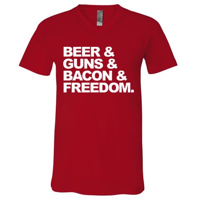 Beer Guns Bacon & Freedom V-Neck T-Shirt