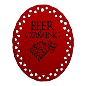 Beer Is Coming Ceramic Oval Ornament