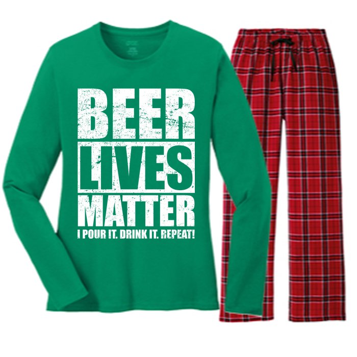 Beer Lives Matter Pour It Drink It Repeat Women's Long Sleeve Flannel Pajama Set 