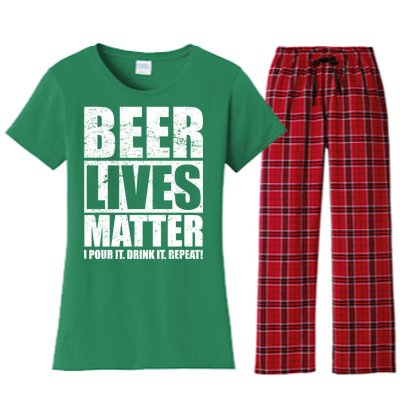 Beer Lives Matter Pour It Drink It Repeat Women's Flannel Pajama Set