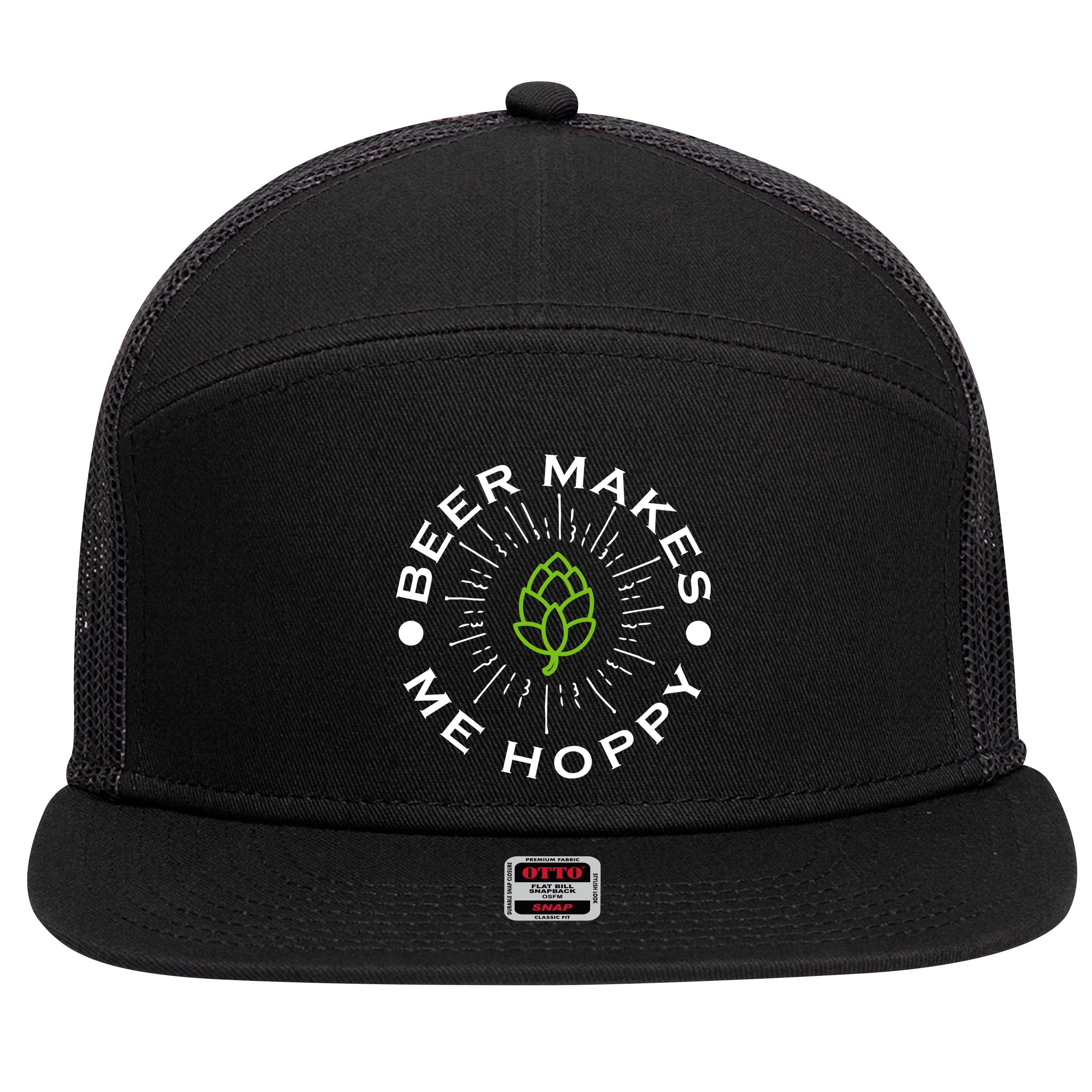 Beer Makes Me Hoppy 7 Panel Mesh Trucker Snapback Hat