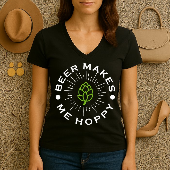 Beer Makes Me Hoppy Women's V-Neck T-Shirt